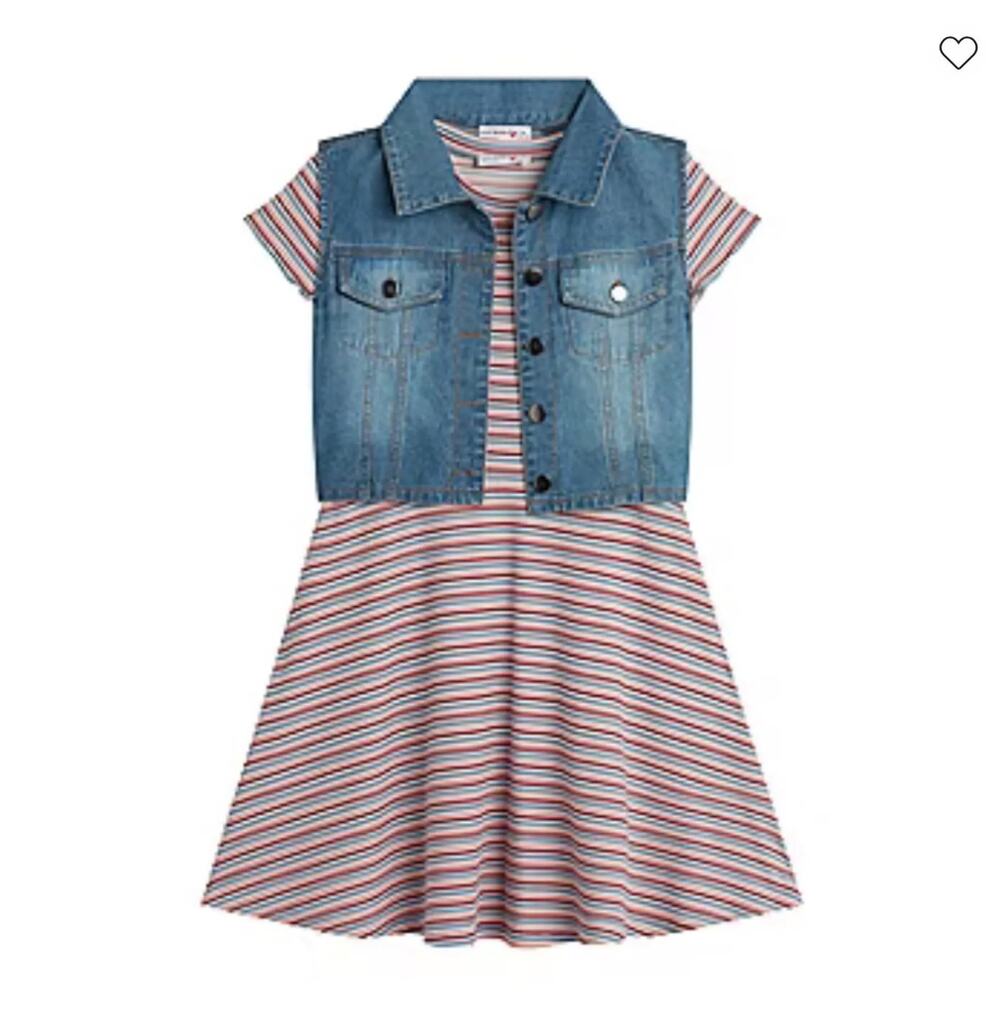 NEW! Knit Works 2PC Striped Dress Denim Vest Set Size XXS 4/5